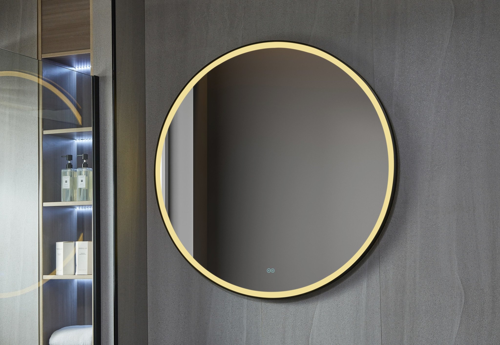 Elegantes espejos de baño redondos con LED fino y anticondensación