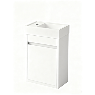 Nurion Mueble de baño Nurion Lotte - lavabo blanco brillante y armario de madera blanca - 41 x 22,5 x 65 cm