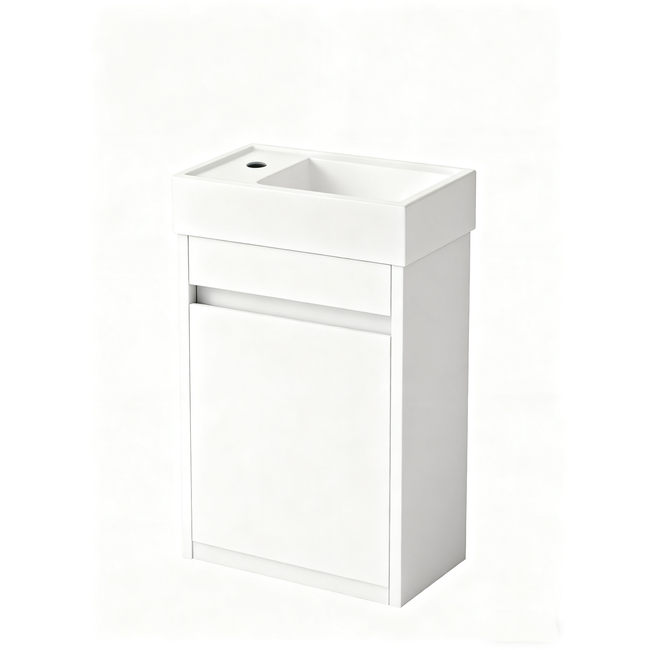 Nurion Mueble de baño Nurion Lotte - lavabo blanco brillante y armario de madera blanca - 41 x 22,5 x 65 cm