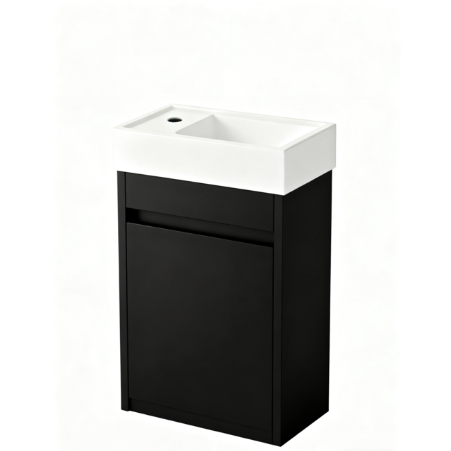 Nurion Mueble de baño Tess de Nurion: lavabo blanco brillante y armario de madera negra, 41 x 22,5 x 65 cm.