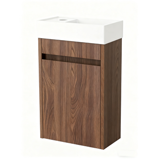 Nurion Mueble de baño Nurion Vince - lavabo blanco brillante y armario de madera oscura - 41 x 22,5 x 65 cm