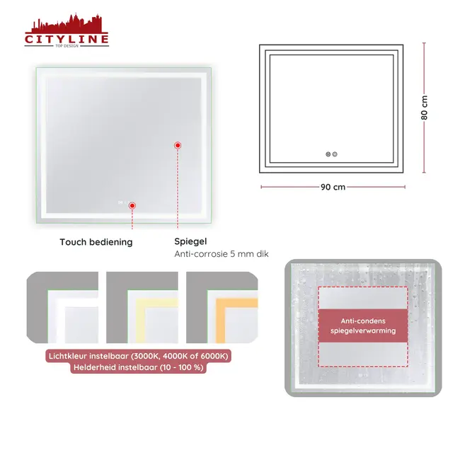 Espejo de baño ''Vista'' con iluminación LED y función anti-vaho