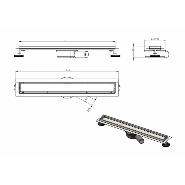 Nurion Desagüe de ducha LunaDrain completo con brida flexible