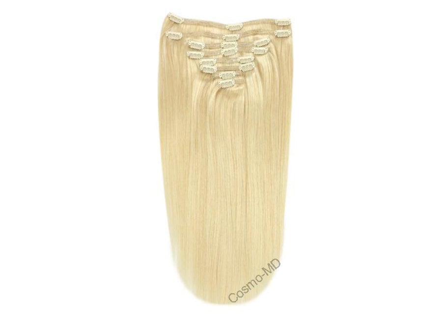 Clip in haarextensions (Steil) 50cm (180 gram), kleur #613 - Bleach Blonde