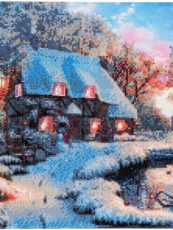 Diamond Painting Crystal Art Kit ® Winter cottage, incl. unieke ledverlichting 40x50 cm