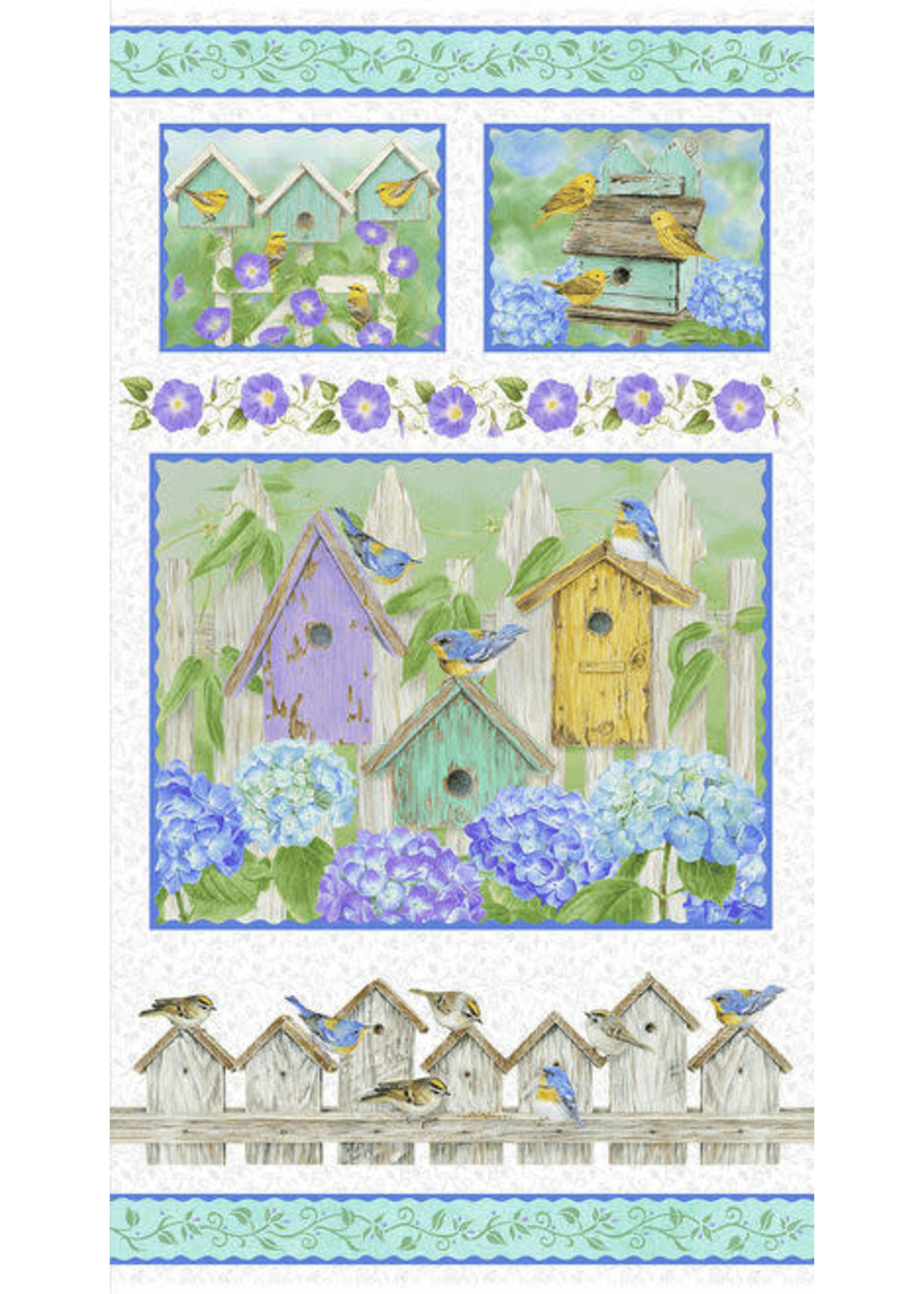 Henry Glass Fabrics Hydrangea Birdsong - Panel 25