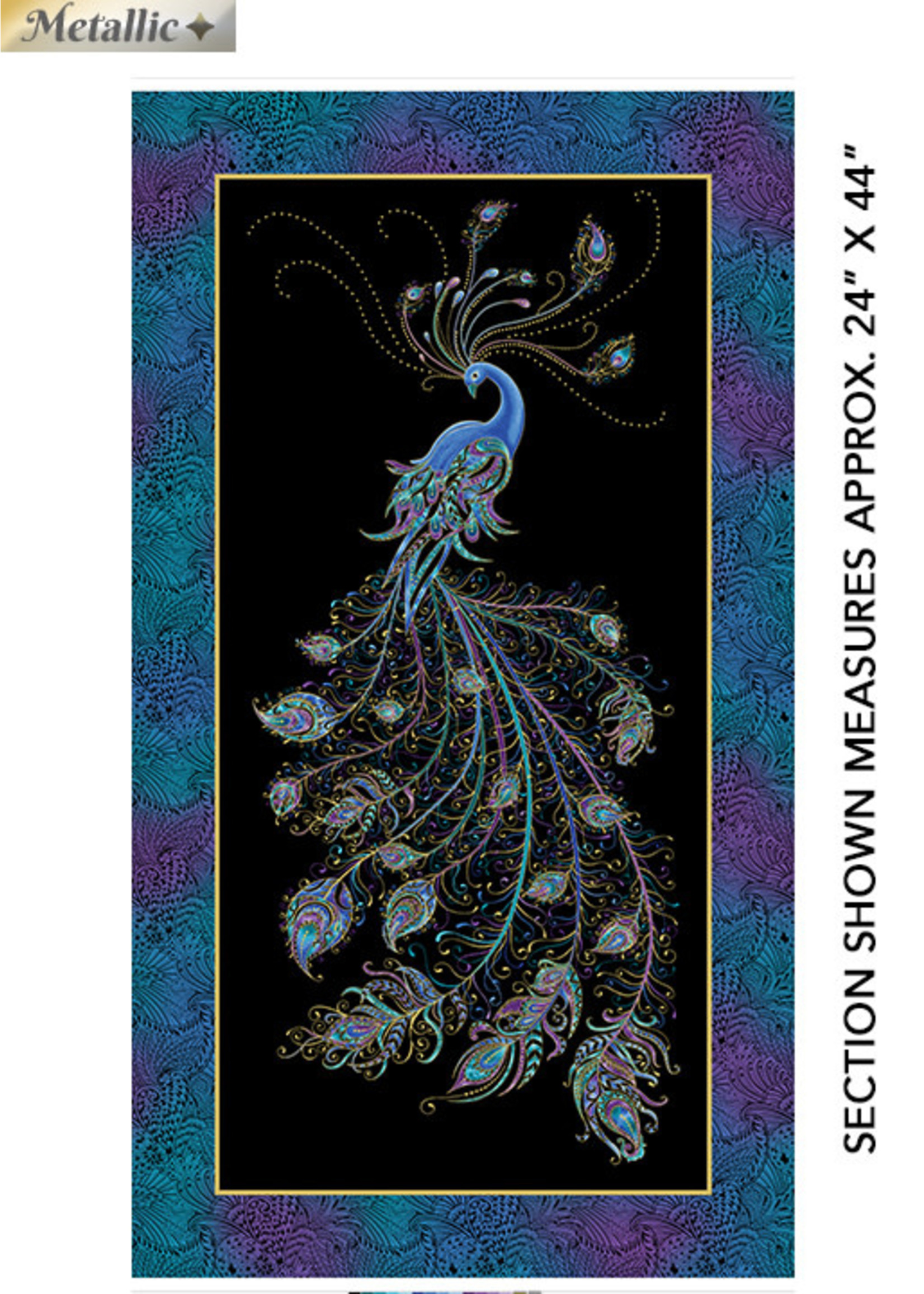 Benartex Studio Panel 02 - Peacock Flourish - Black