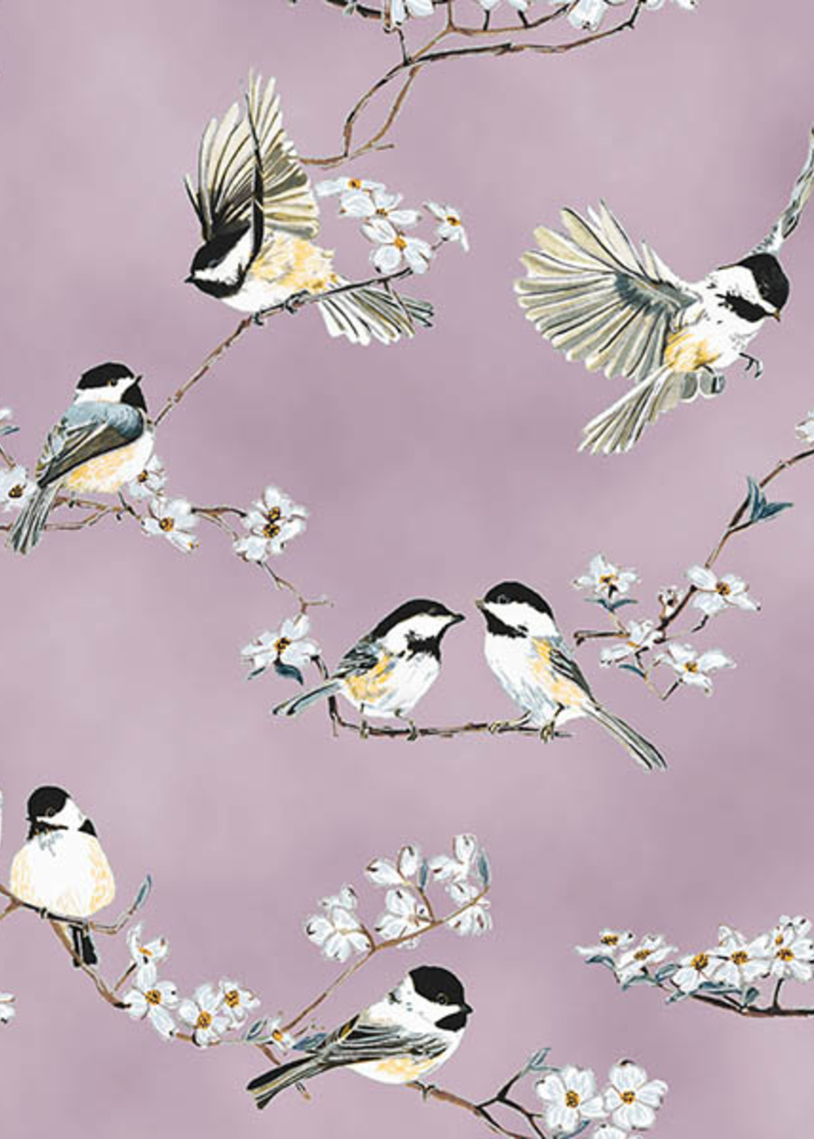 Hoffman Fabrics A little Birdie Told Me - Vogels en Bloesem - Lavendel