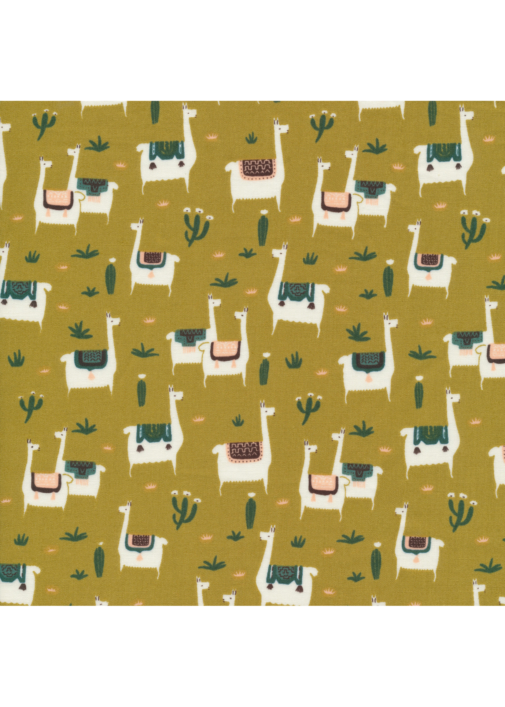 Cloud 9 Fabrics Far Away Places - Llama Llife - Mustard