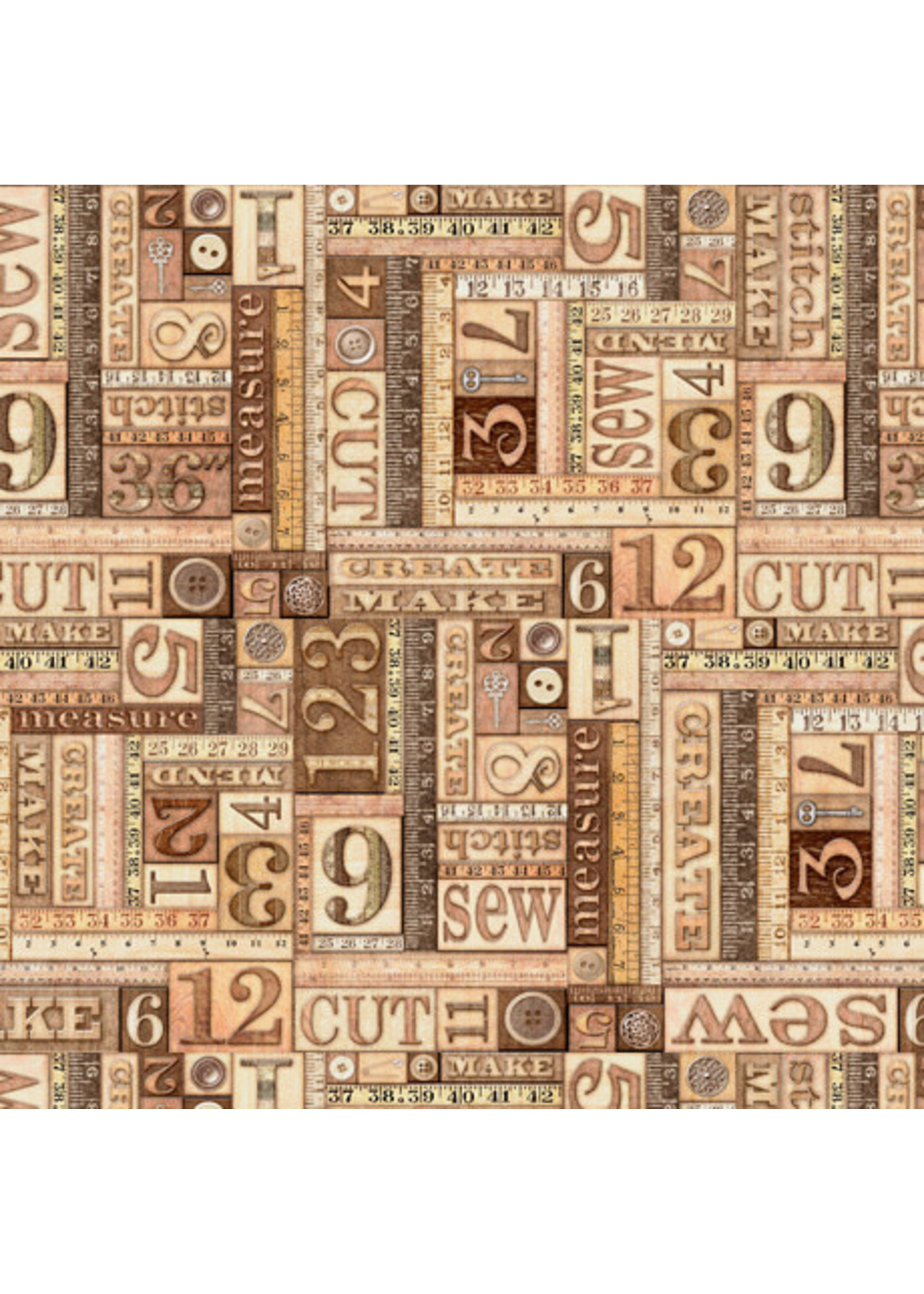 QT Fabrics Tailor Made - Numbers Patches - Brown