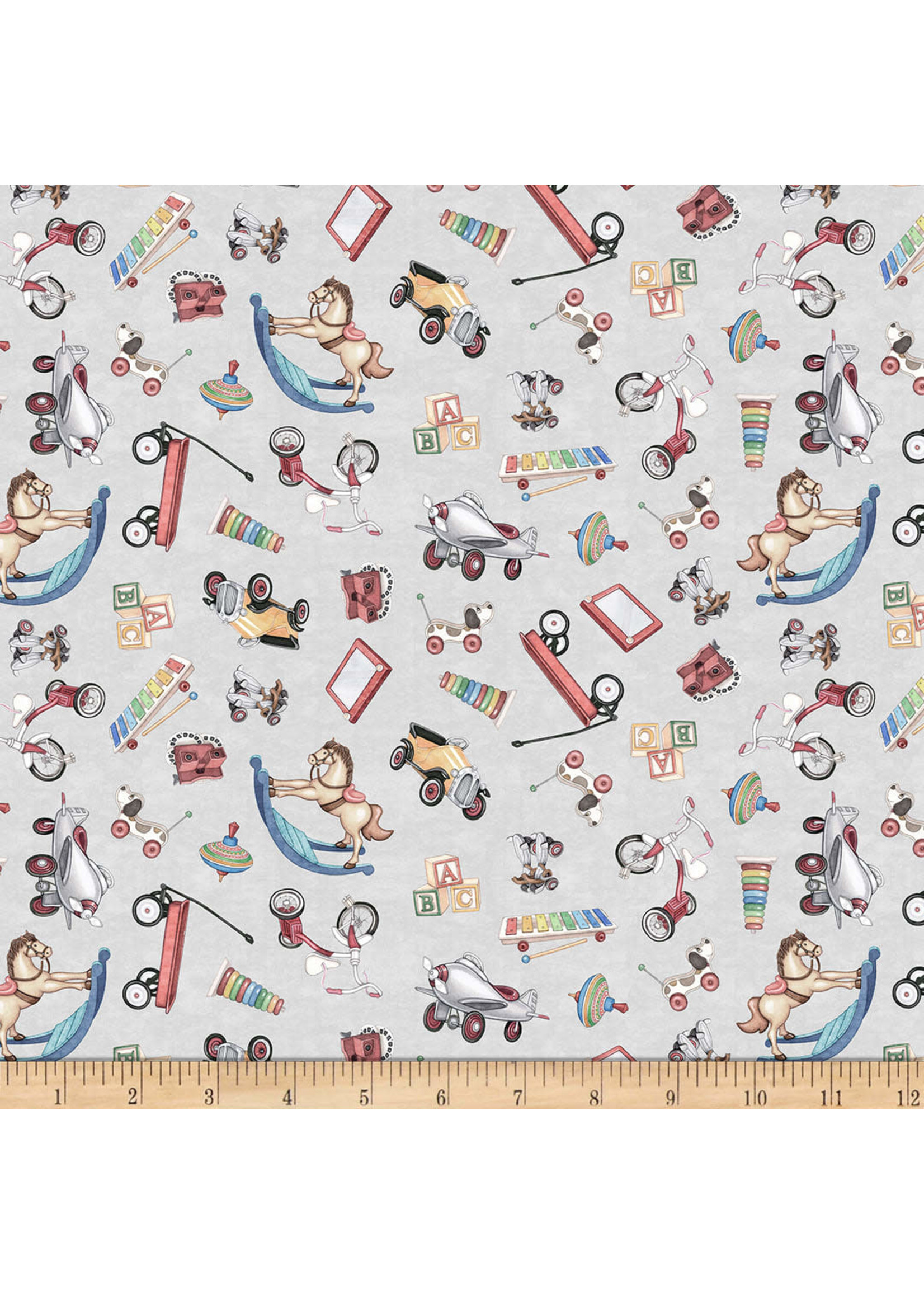 QT Fabrics Toyland - Toy Toss - Grey