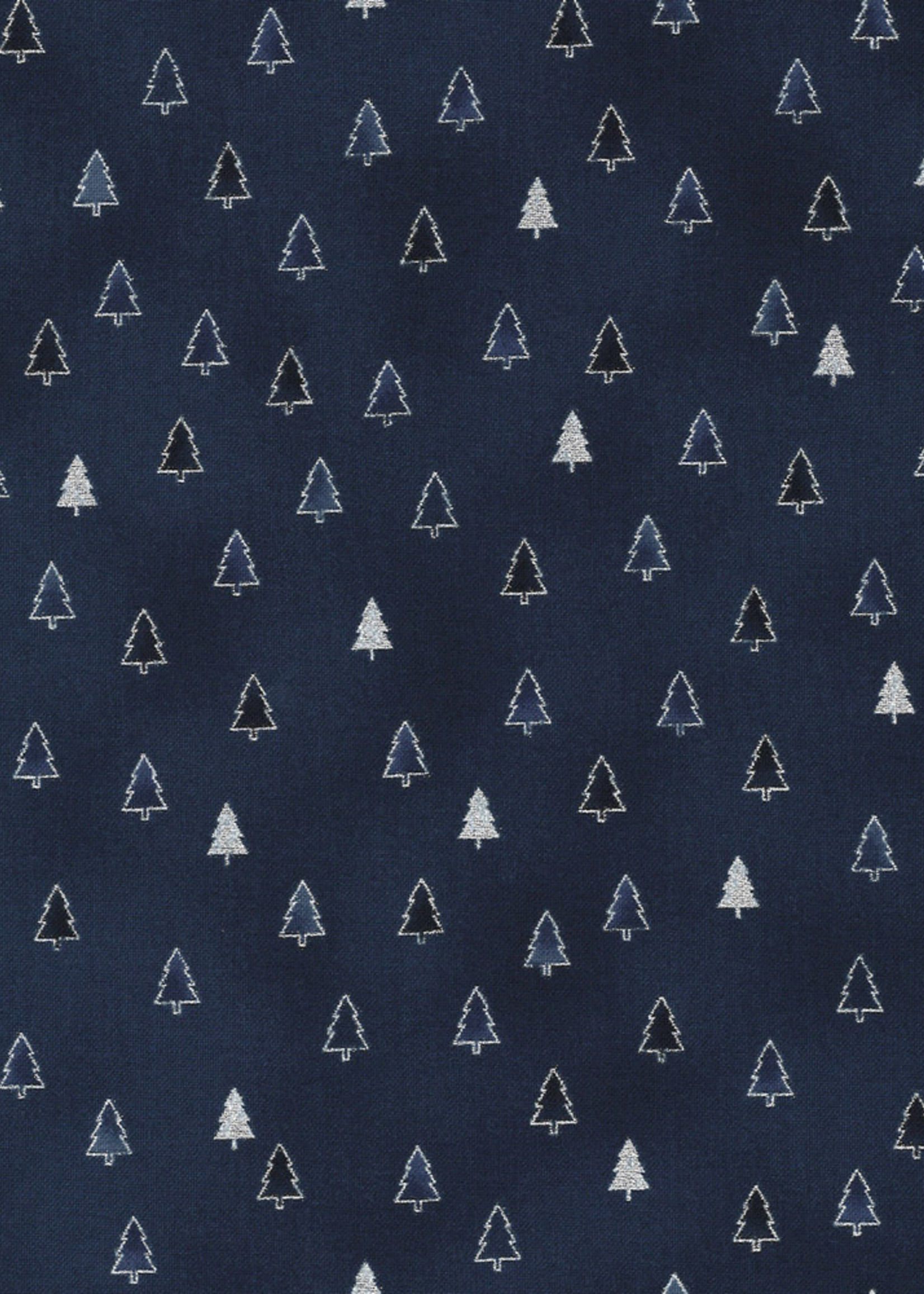 Stof Fabrics Christmas Wonders - Trees - Blue Silver