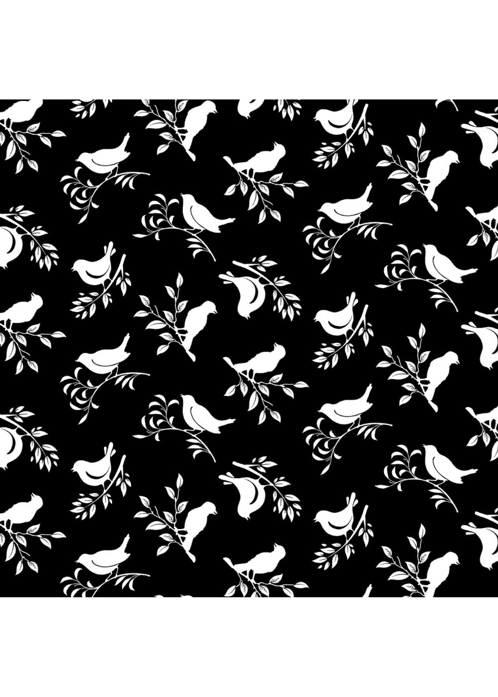 Stof Fabrics Domino Effect - Vogels - Zwart