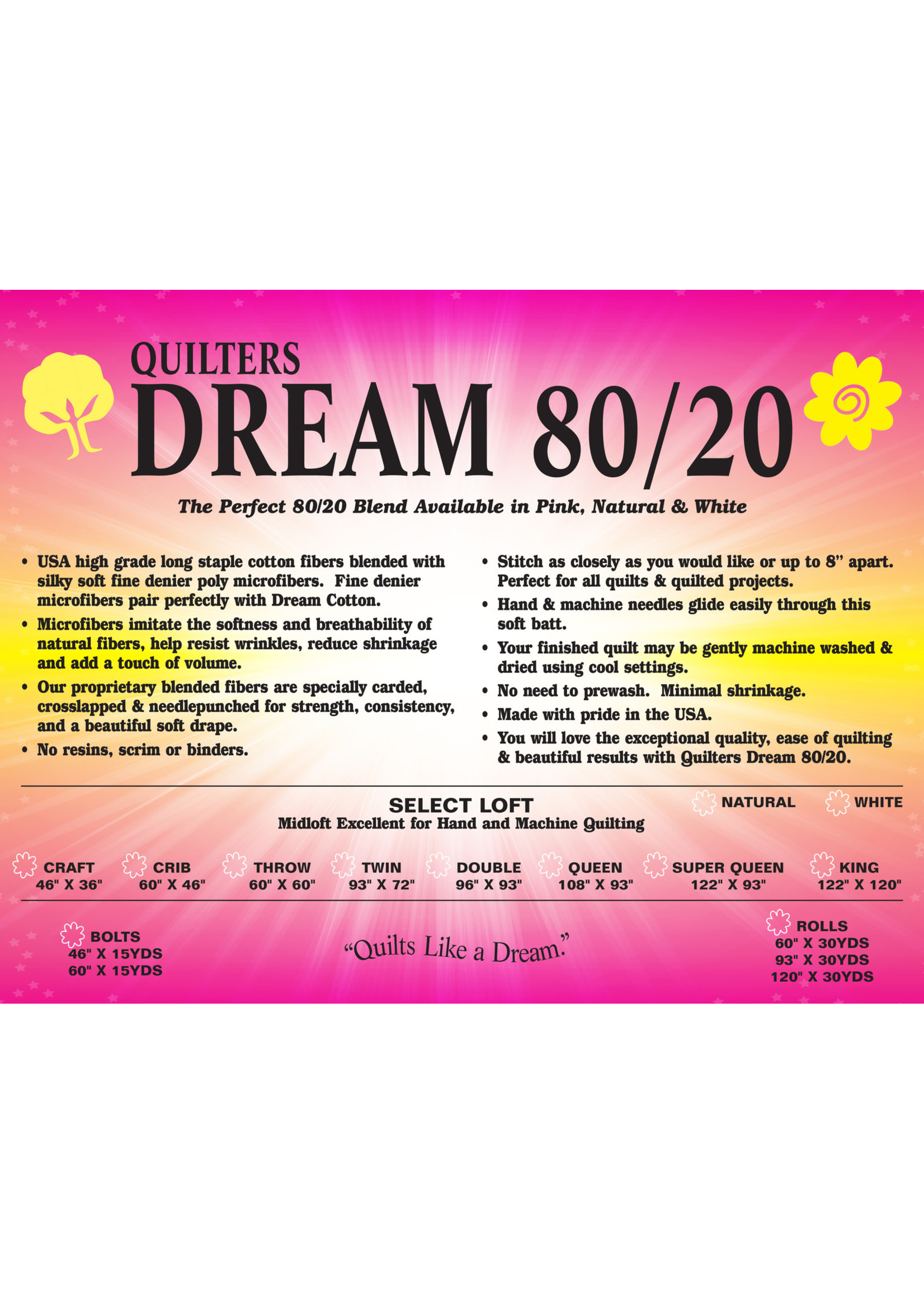 Quilters Dream Katoen/Polyester - 80/20  - Van de rol (per 10 cm) 240 cm breed