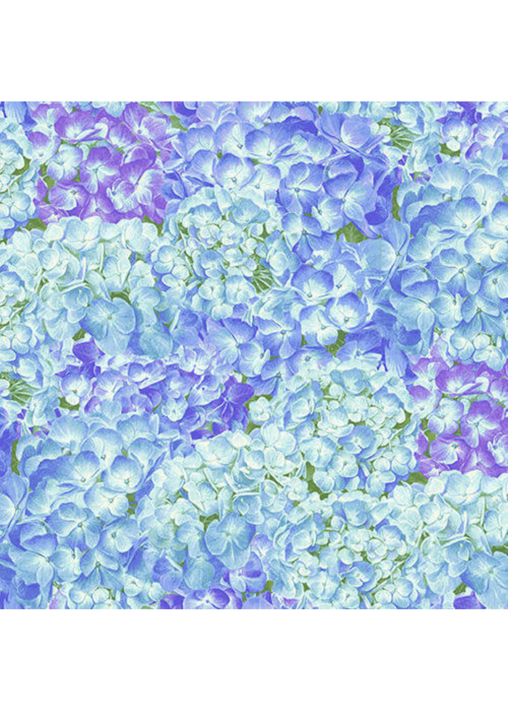 Henry Glass Fabrics Hydrangea Birdsong - Packed Hydrangeas - Blue