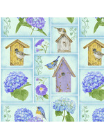 Henry Glass Fabrics Hydrangea Birdsong - Small Blocks - Blue