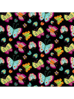 Henry Glass Fabrics Spring Awakens - Op Zwart - Vlinders