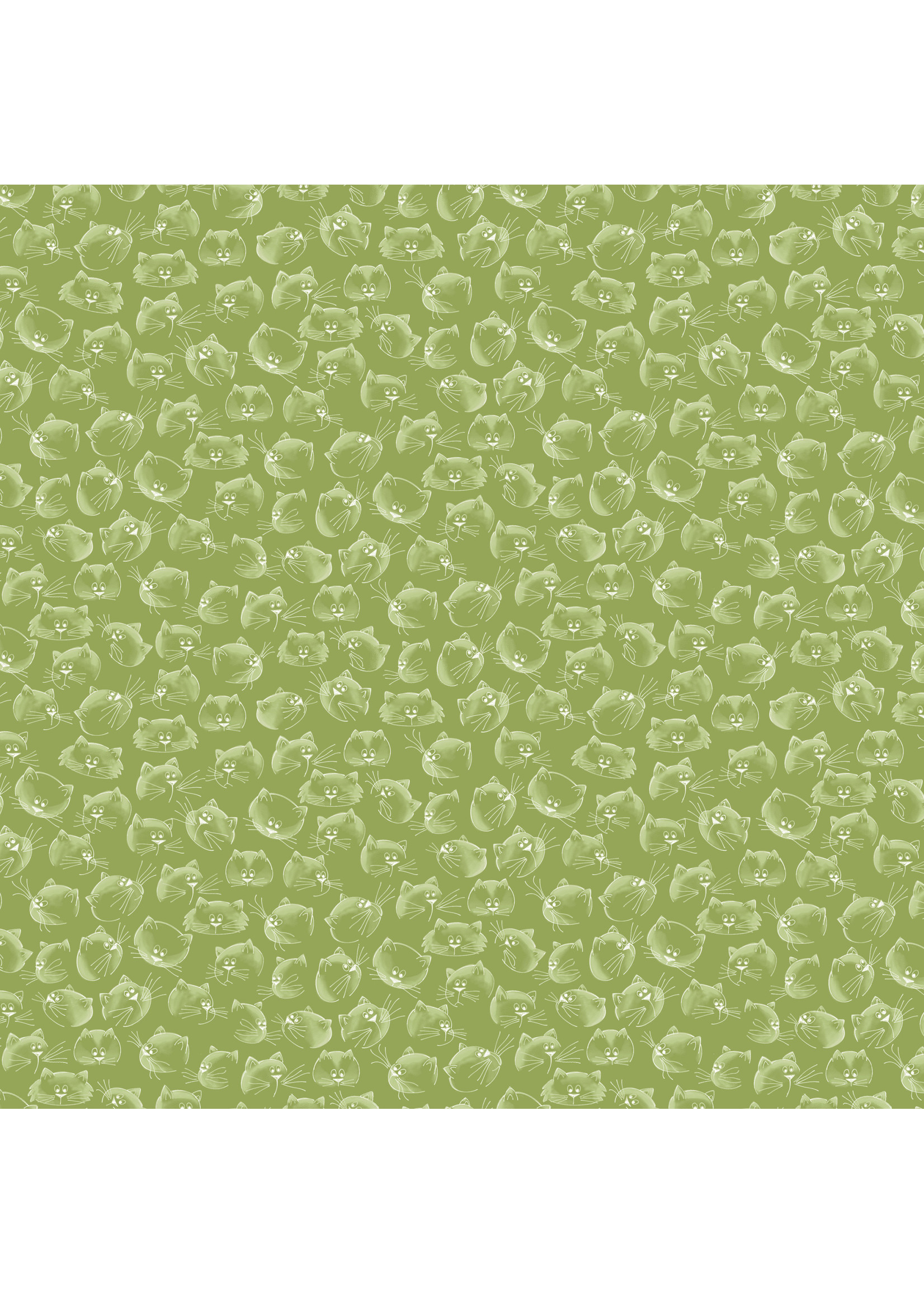 Windham Fabrics Purrfect Day - Cat Faces - Green