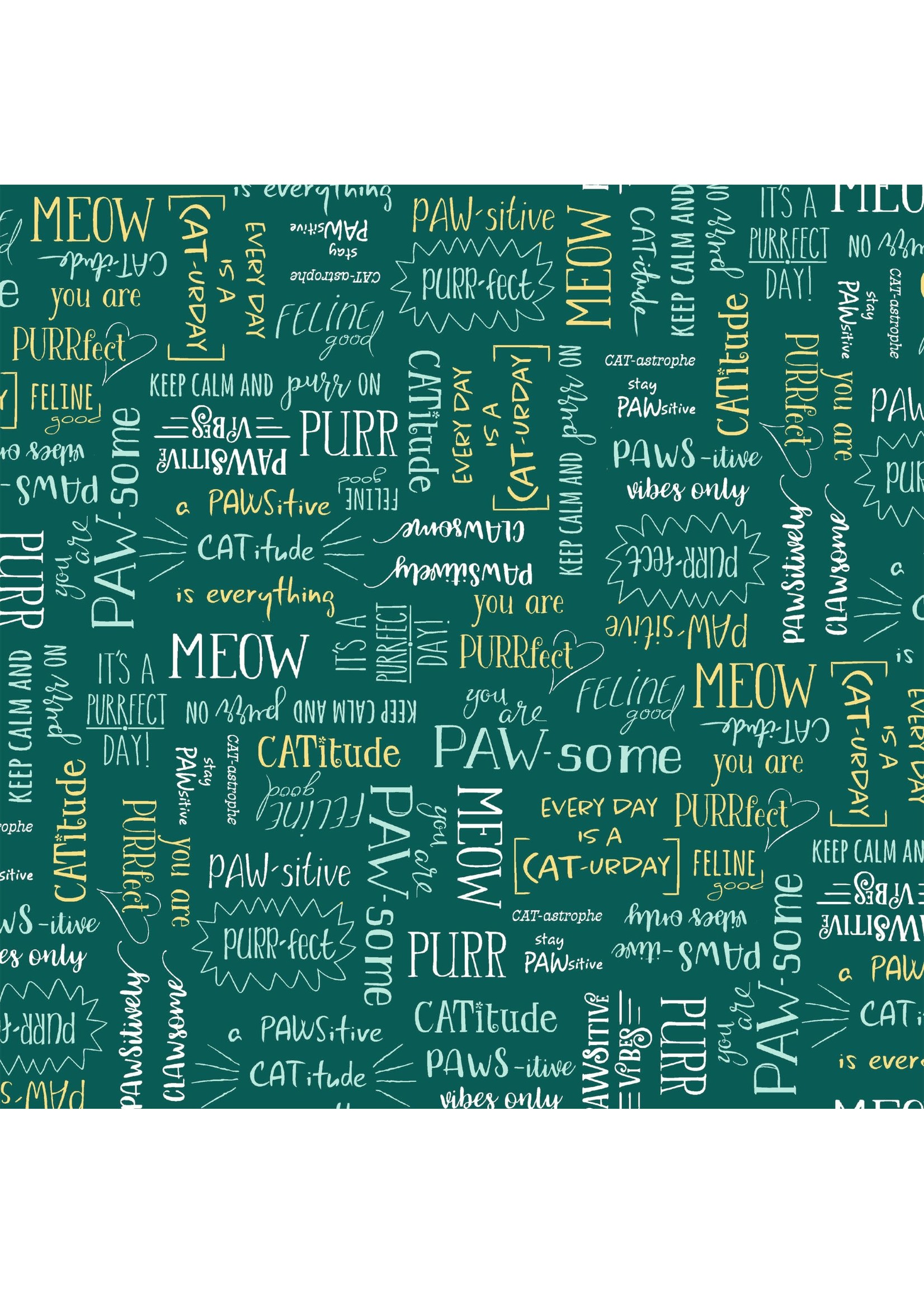 Windham Fabrics Purrfect Day - Purrfect Words - Teal