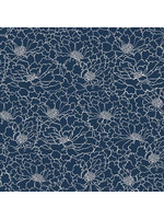 Makower Indigo - Chrysanthenum - Blue