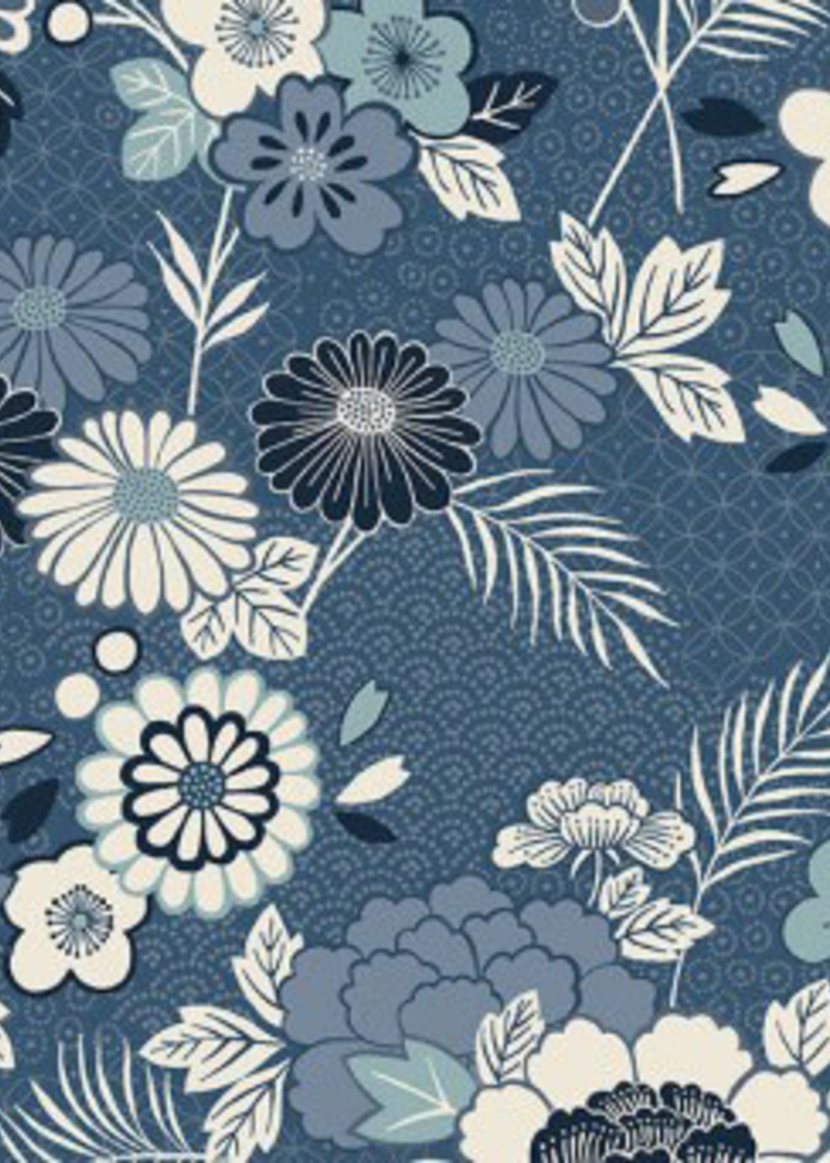 Makower Indigo - Floral Montage - Blue