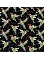 Henry Glass Fabrics Poppy Meadows - Hummingbirds - Black