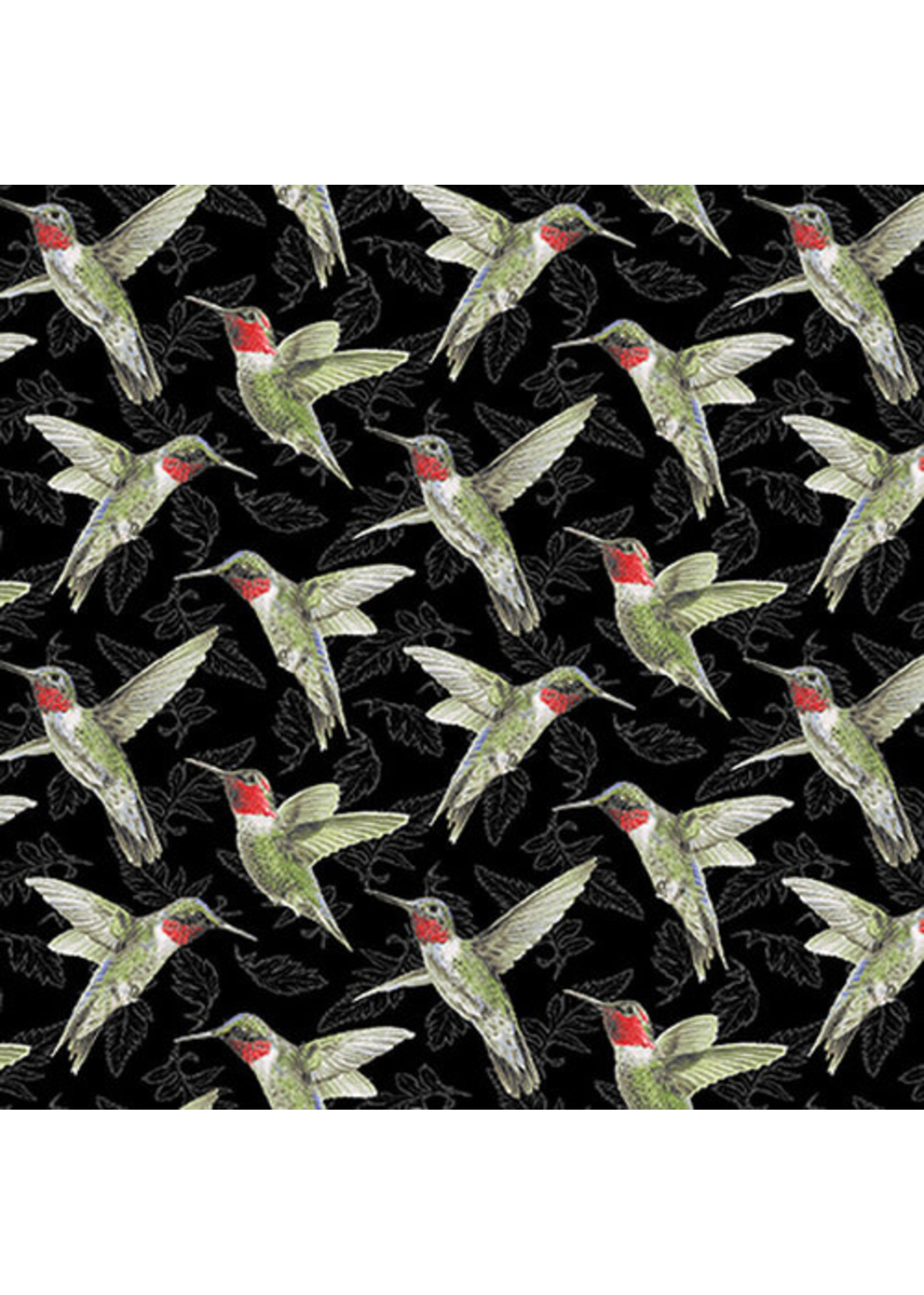 Henry Glass Fabrics Poppy Meadows - Hummingbirds - Black