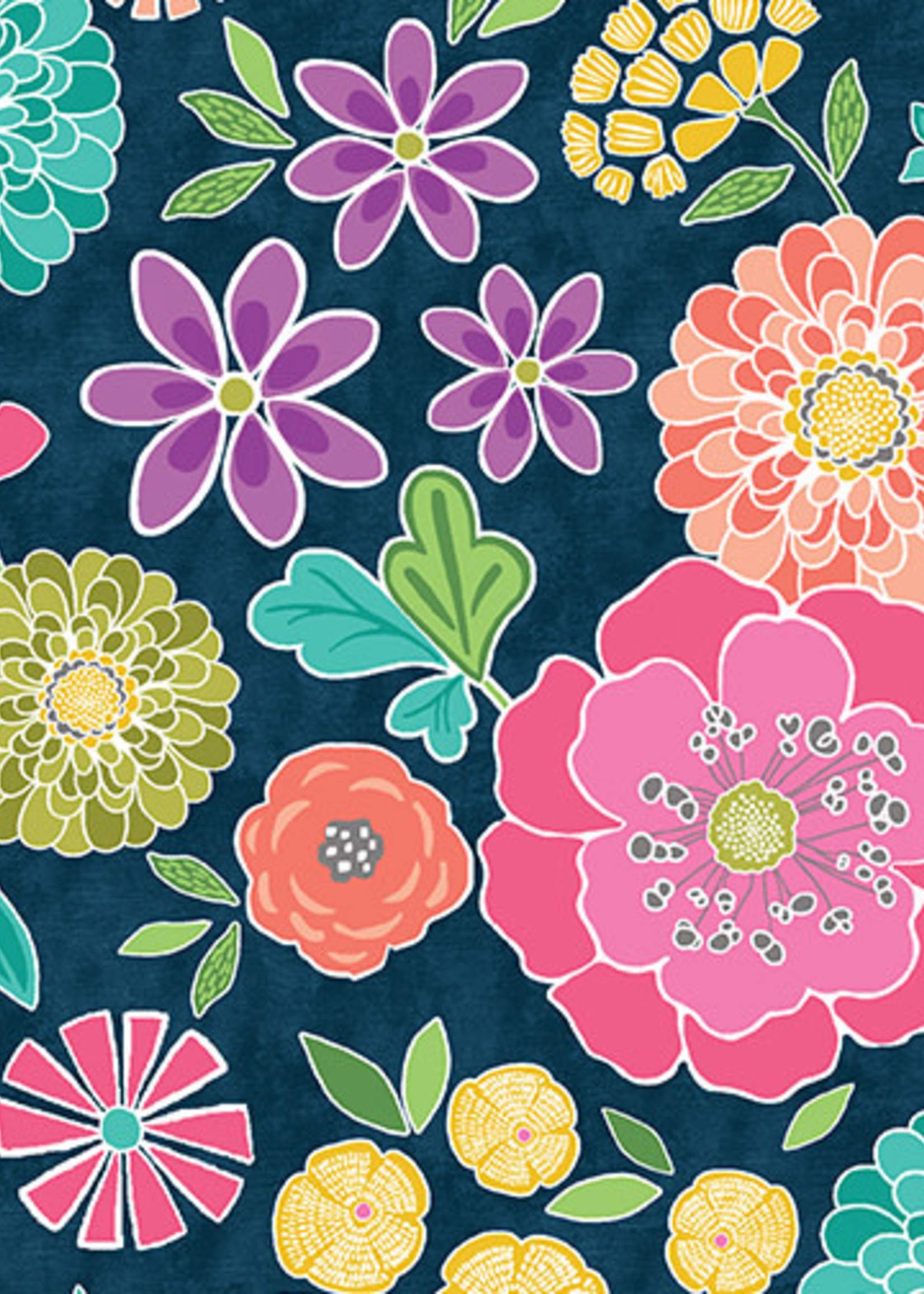 Benartex Studio Contempo's - Sew Bloom - Mid Floral - Navy - Cherry Guidry