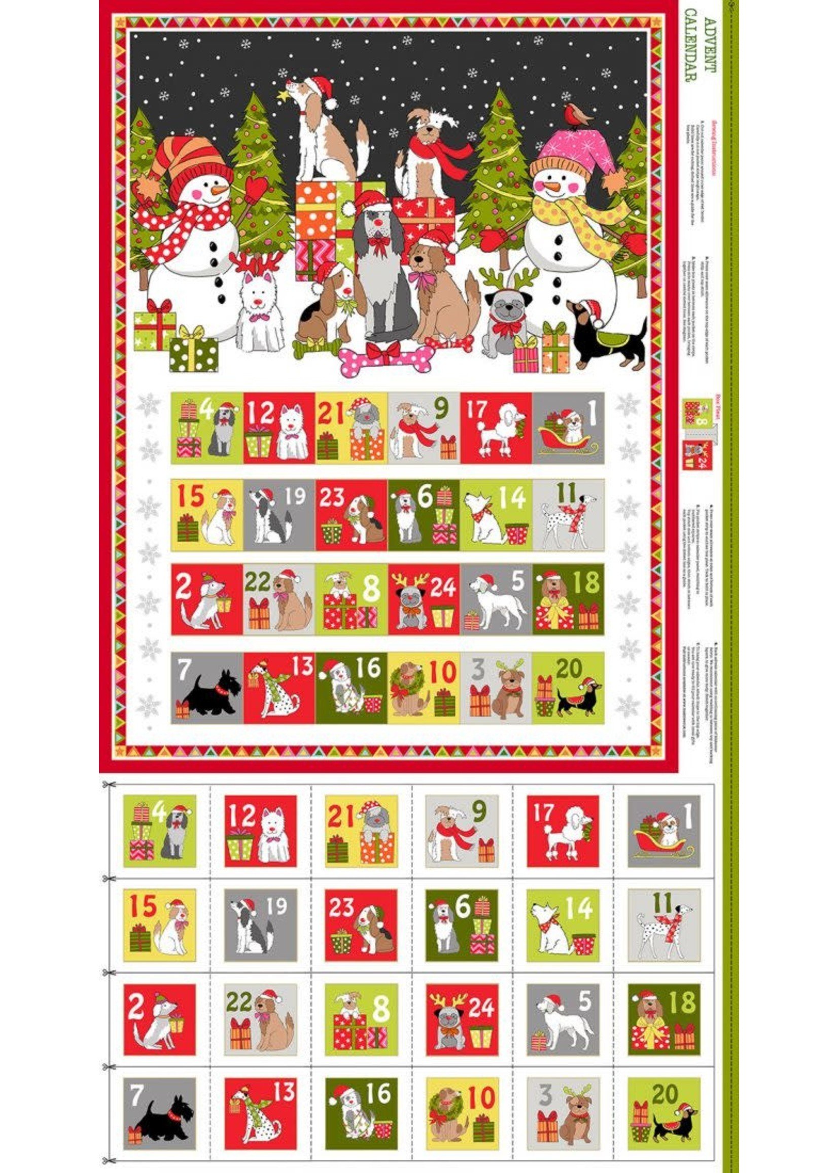 Makower Panel 14 - Advent Calendar - Yappy Dog - 60 cm x 110 cm