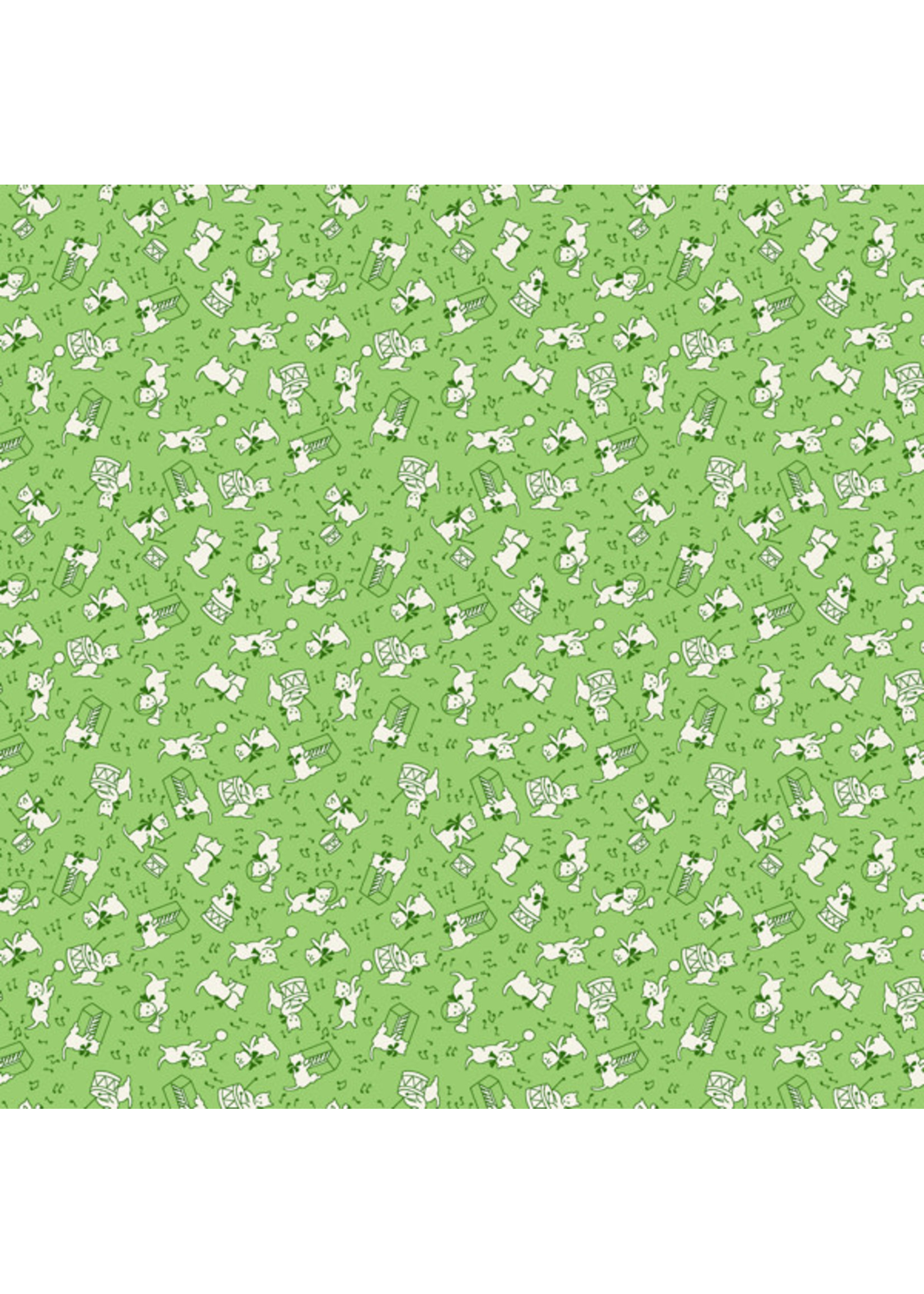 Windham Fabrics Storybook - Jammin Cats - Green