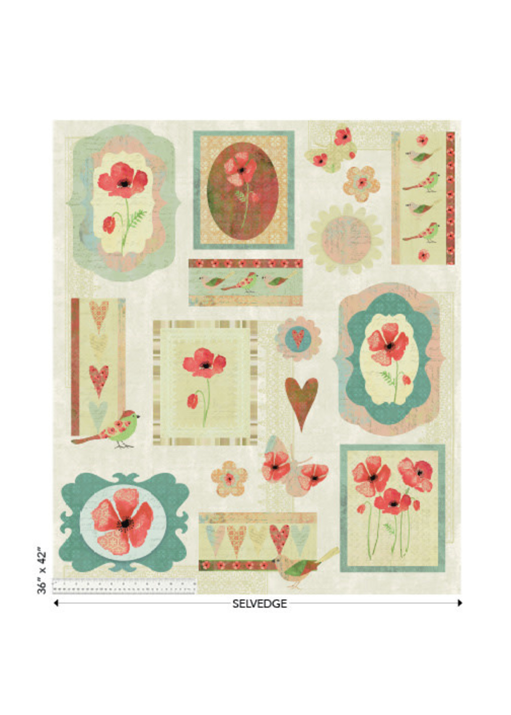 Windham Fabrics Panel 64 - Poppy - Scrapbook - 95 cm x 110 cm