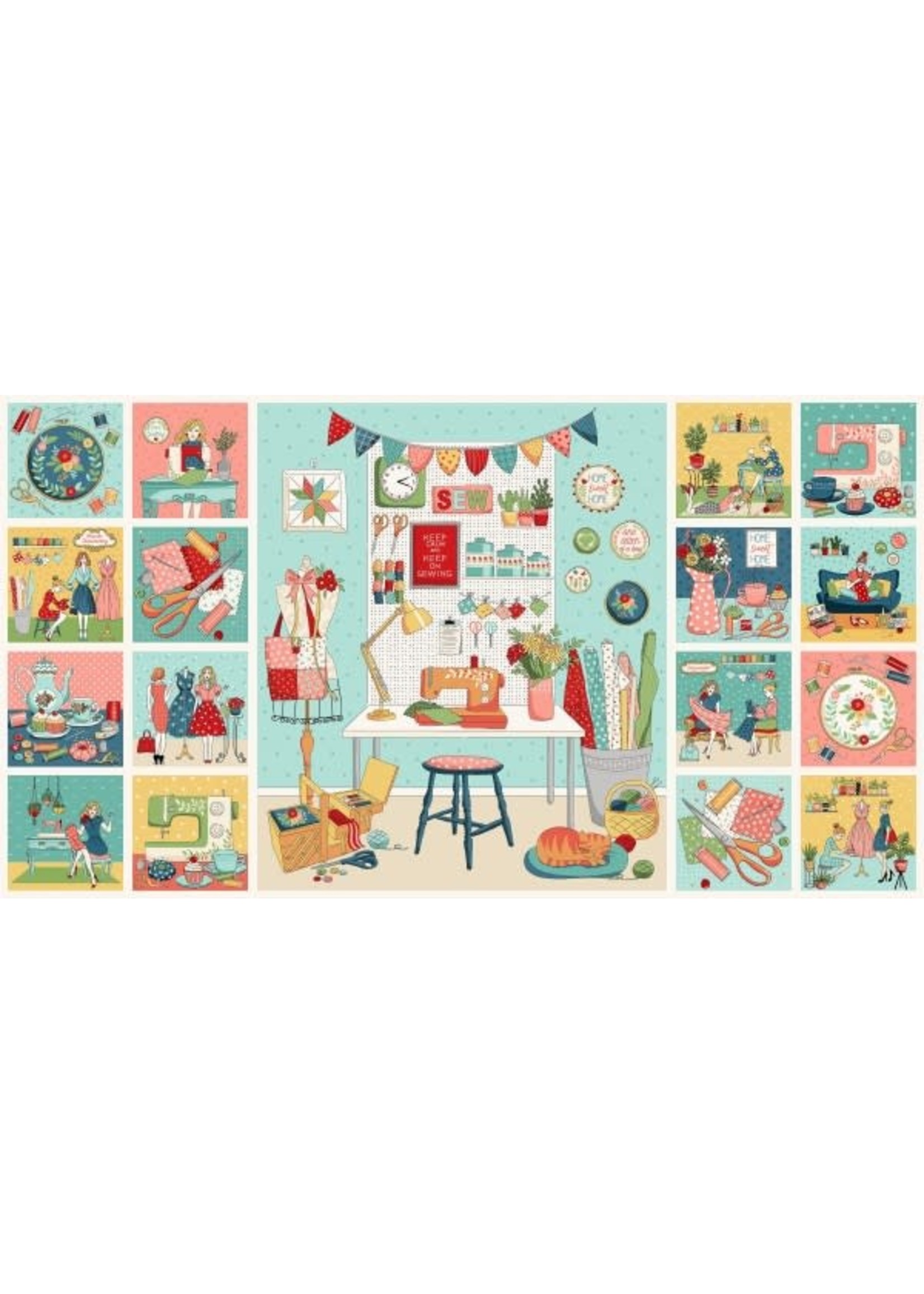 Makower Panel 68 - Sewing Room - Multi - 60 cm x 110 cm