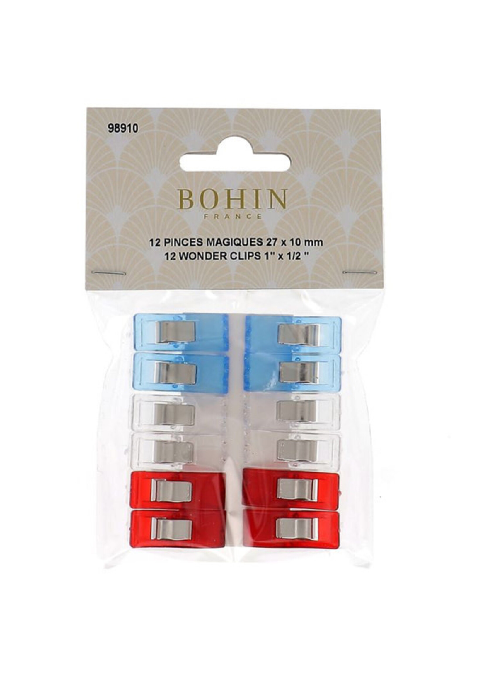 Bohin Wonder Clips - 12 stuks - In drie kleuren - 27 x 10 mm