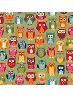 Makower Autumn Days - Owls - Green - 2594