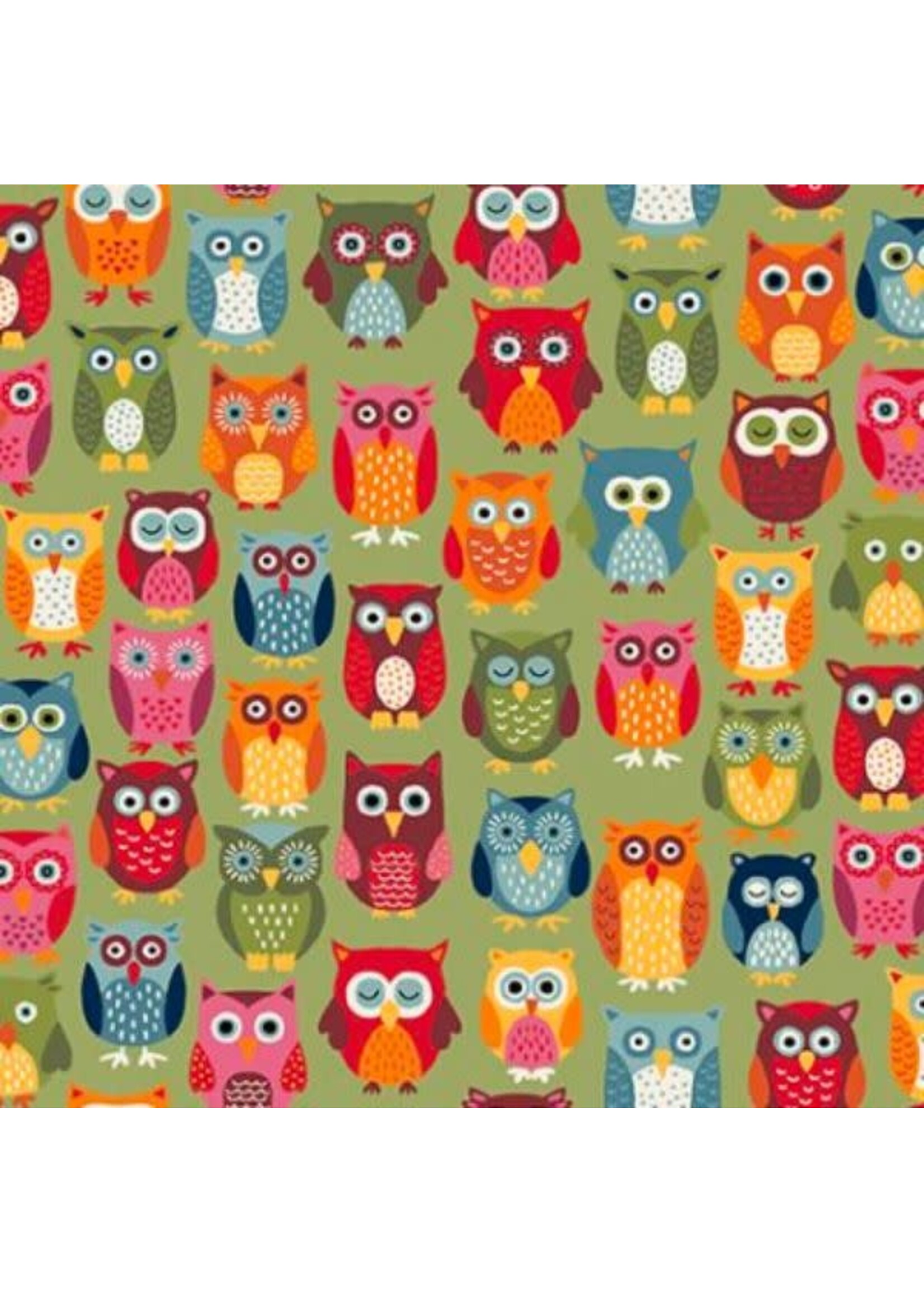Makower Autumn Days - Owls - Green - 2594