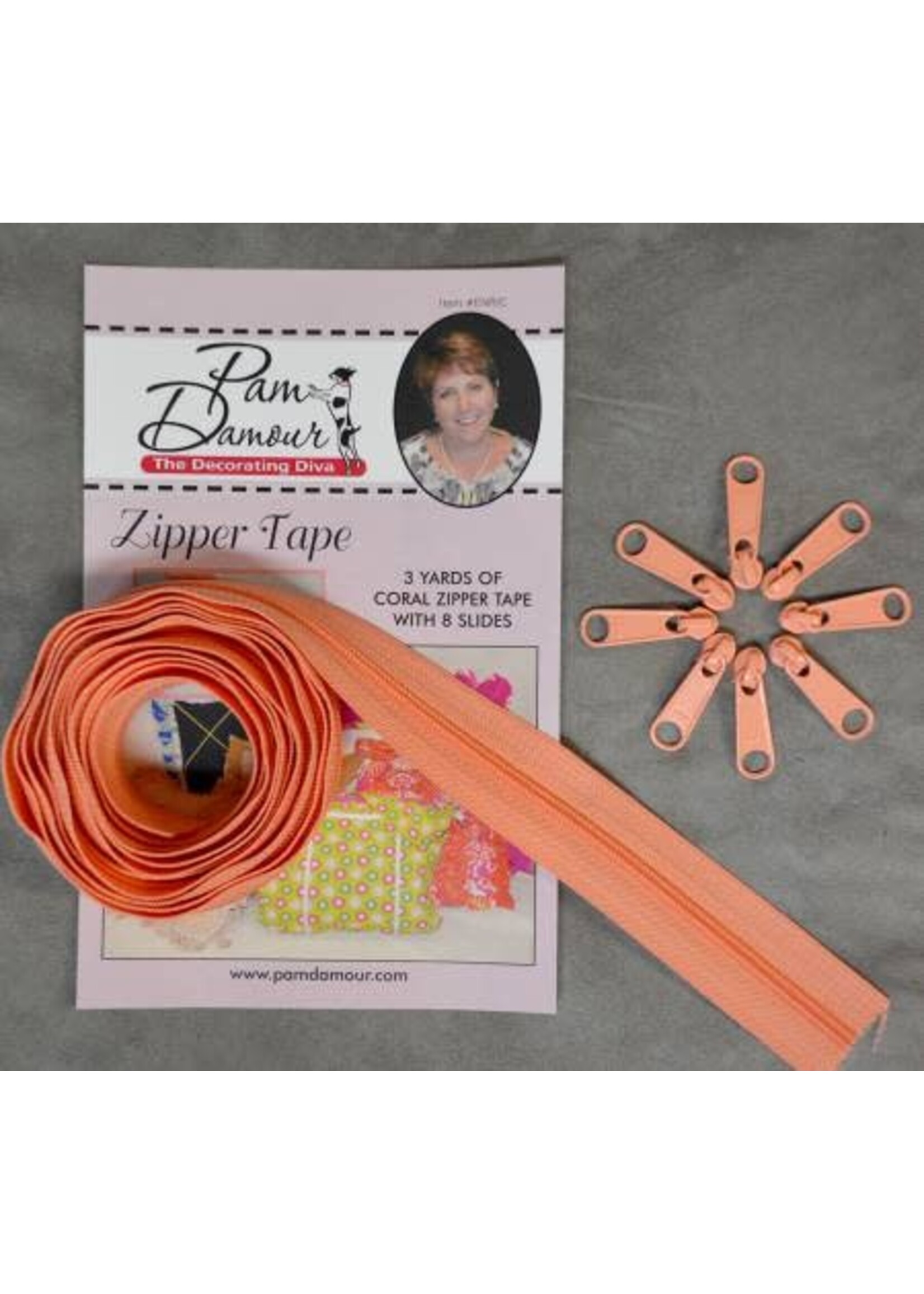 Pam Damour Zipper Tape - Coral - 3 Yards - ENR/C