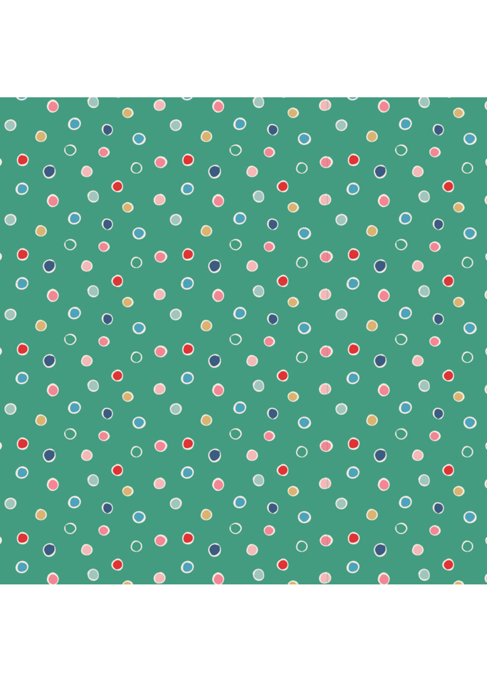 Poppie Cotton Oh What Fun - Snow Dots - Green - OF23313