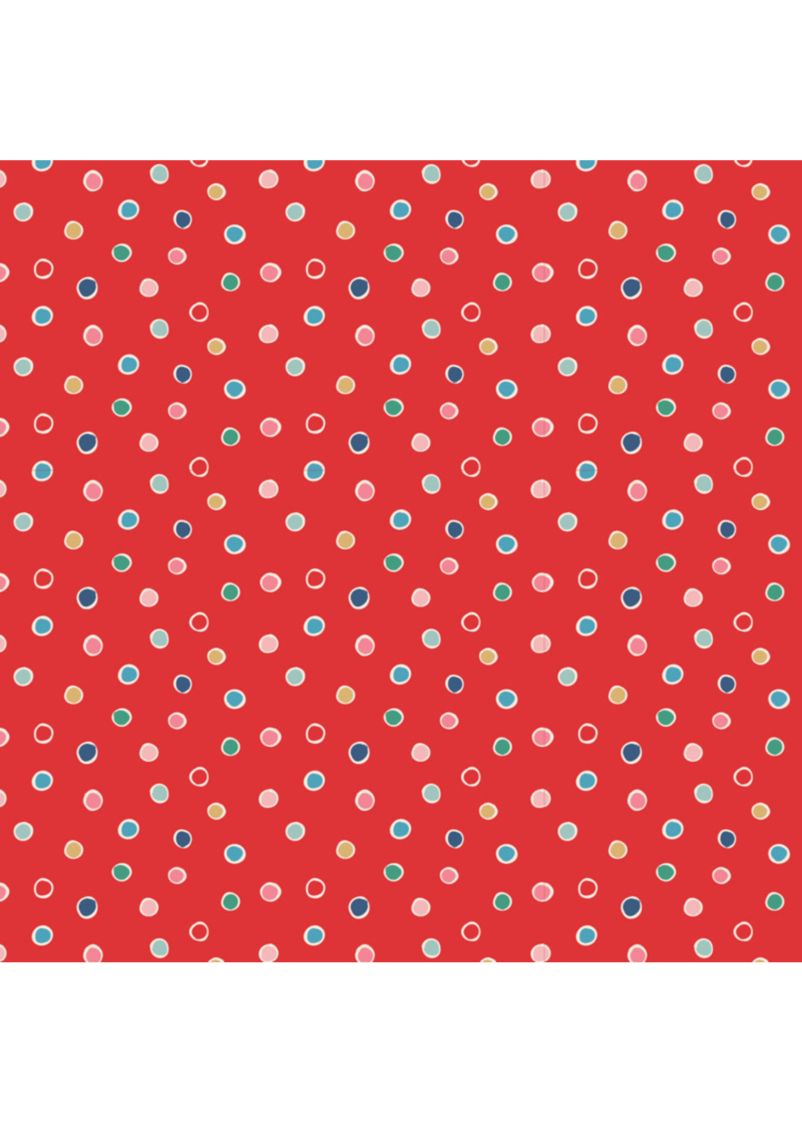 Poppie Cotton Oh What Fun - Snow Dots - Red - OF23312