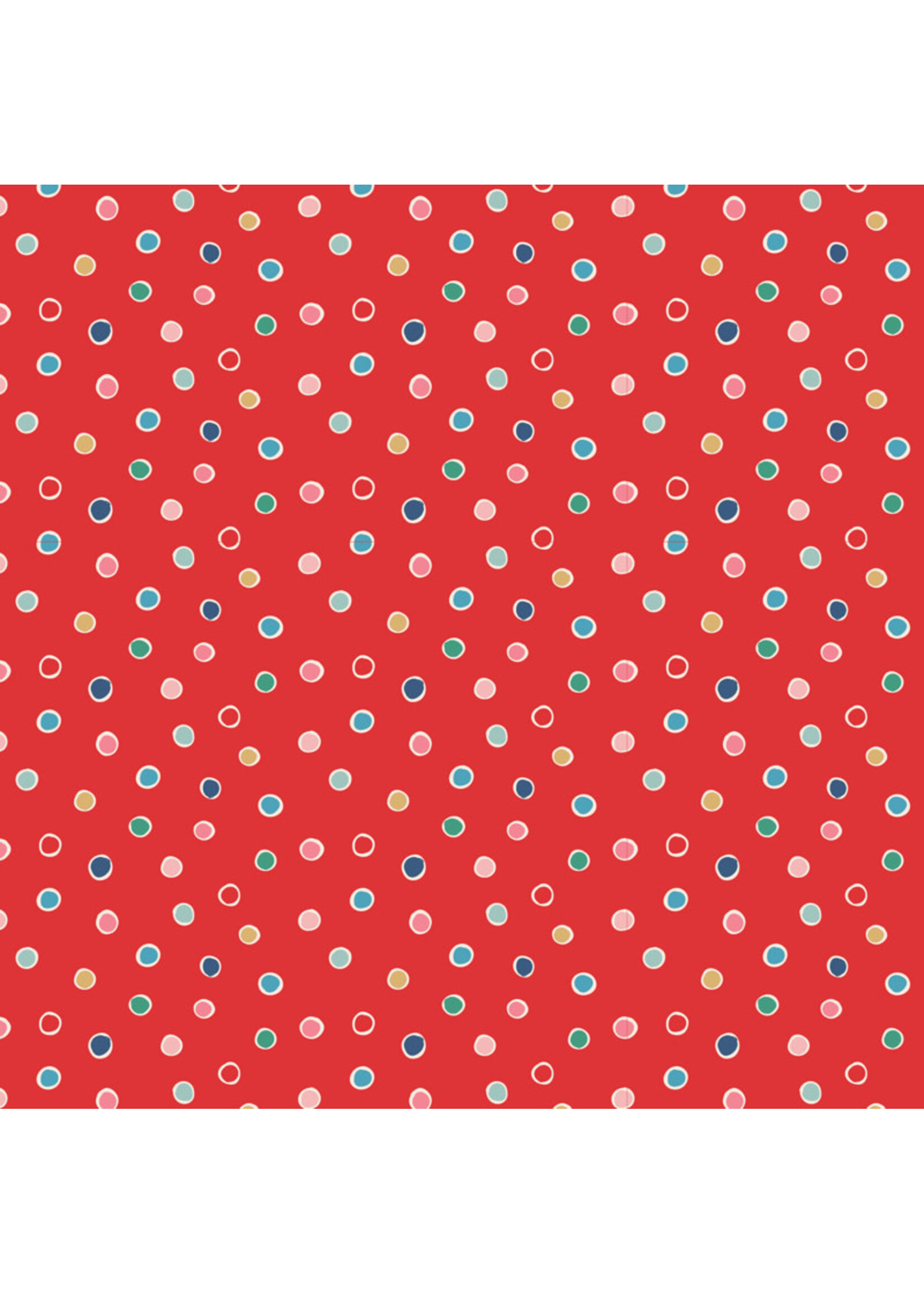 Poppie Cotton Oh What Fun - Snow Dots - Red - OF23312