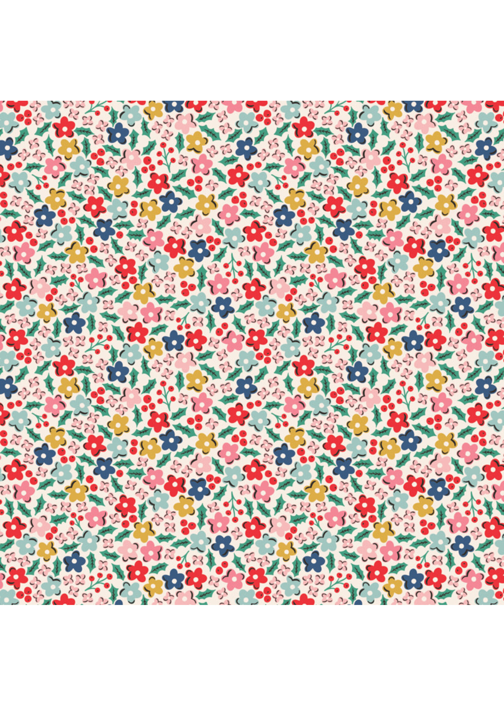 Poppie Cotton Oh What Fun - Holly Flowers - Multi - OF23306