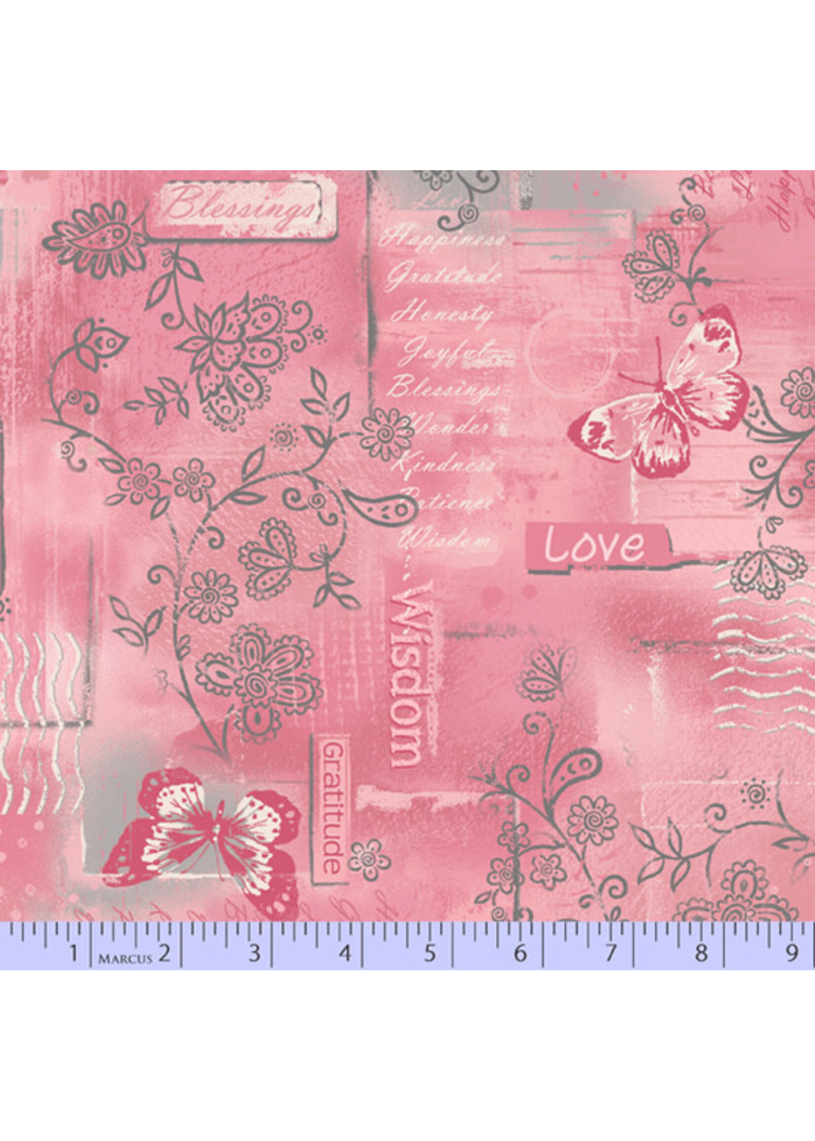 Marcus Fabrics Soulful Shades - Flowers and Butterflies - Pink