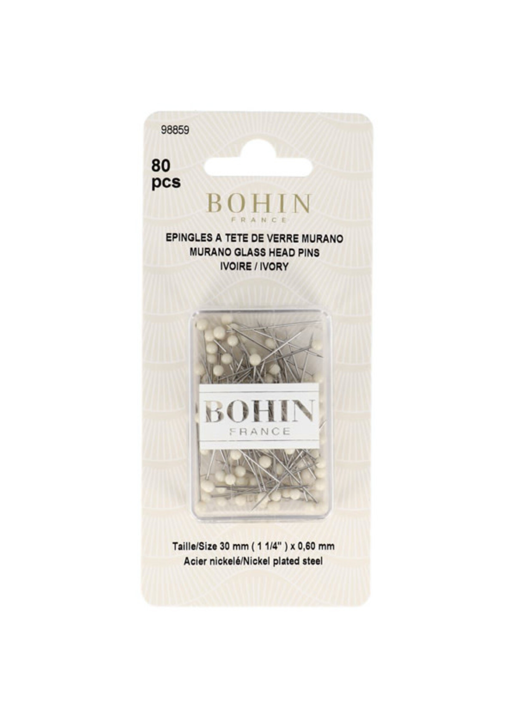 Bohin Murano Glass Head Pins - 30 mm x 0.6 mm - Ivory - 80 stuks