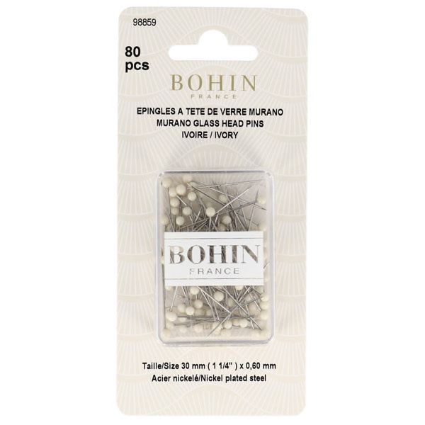 Bohin Glass Head Pins Extra Long 48mm X 0.8mm Assorted Colours 100 Pcs