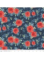 Riley Blake Designs Hedge Rose Garden - Roses - Navy - Coupon -70 cm x 110 cm