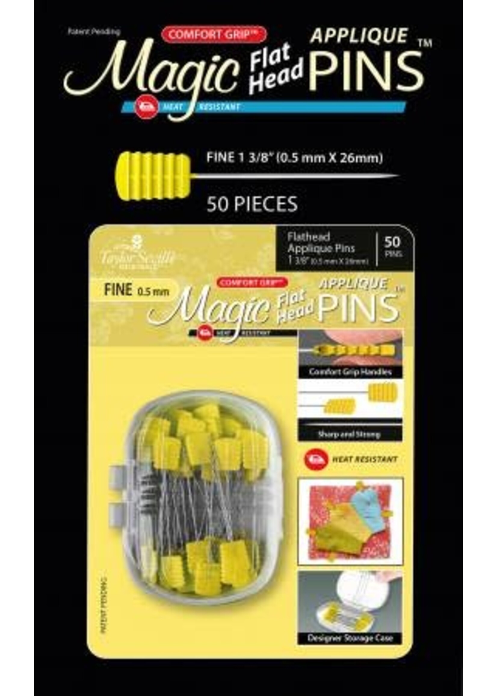 Taylor Seville Magic Pins - Applique - Fine  - Flathead - 0,5 mm x 26 mm - 50 stuks geel