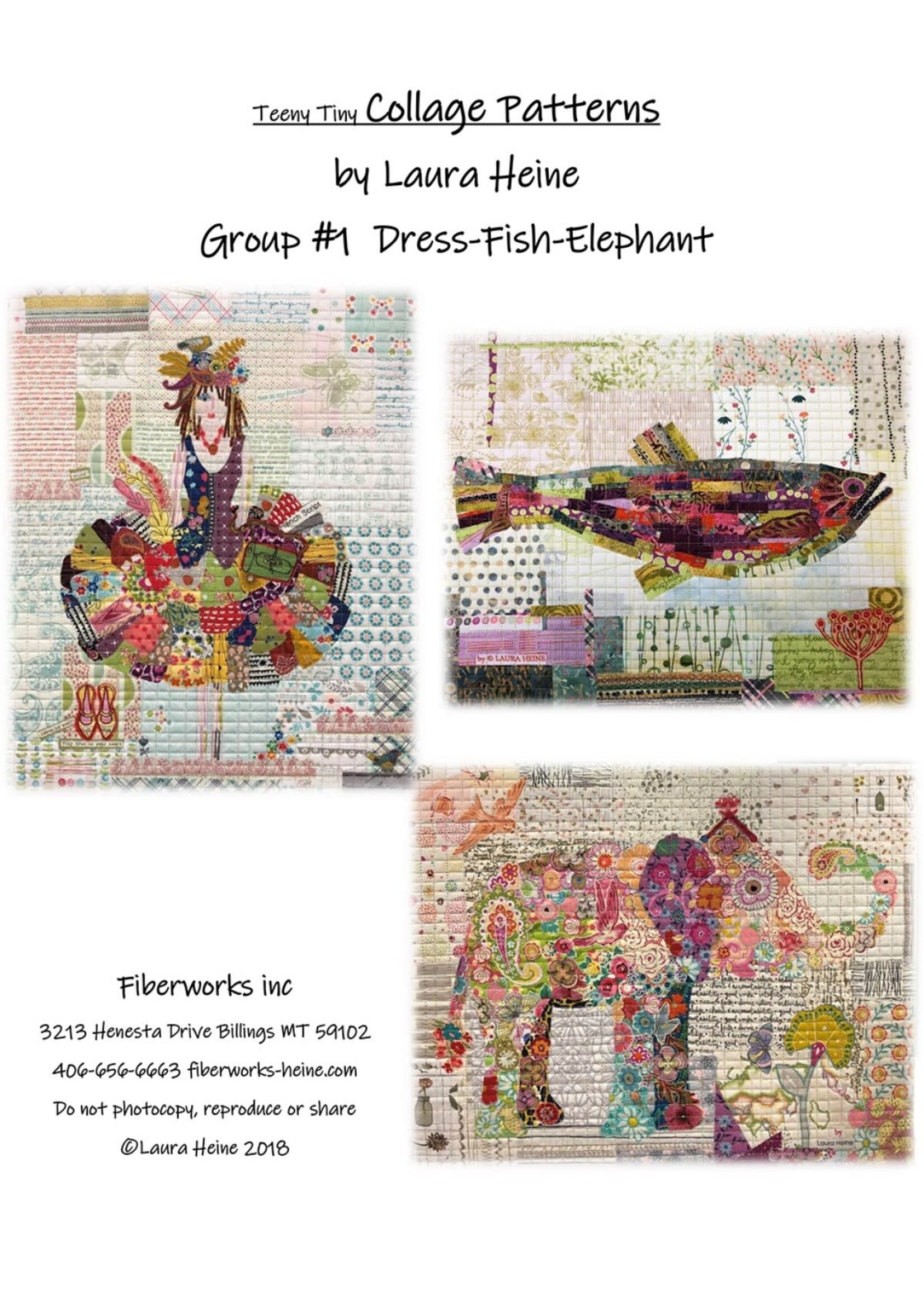 Laura Heine Patroon Collage - 3 Teeny Tiny Patterns - Dress  Fish Elephant
