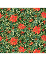 Makower Festive Pointsettia - Green - Coupon - 85 cm x 110 cm