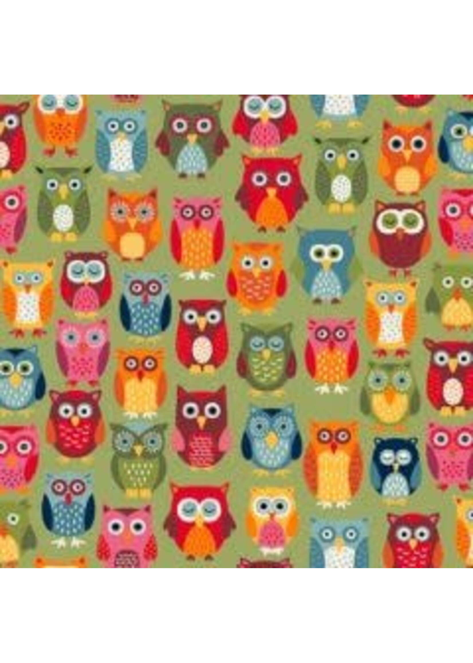 Makower Autumn Days - Owls - Green - Coupon - 105 cm x 110 cm