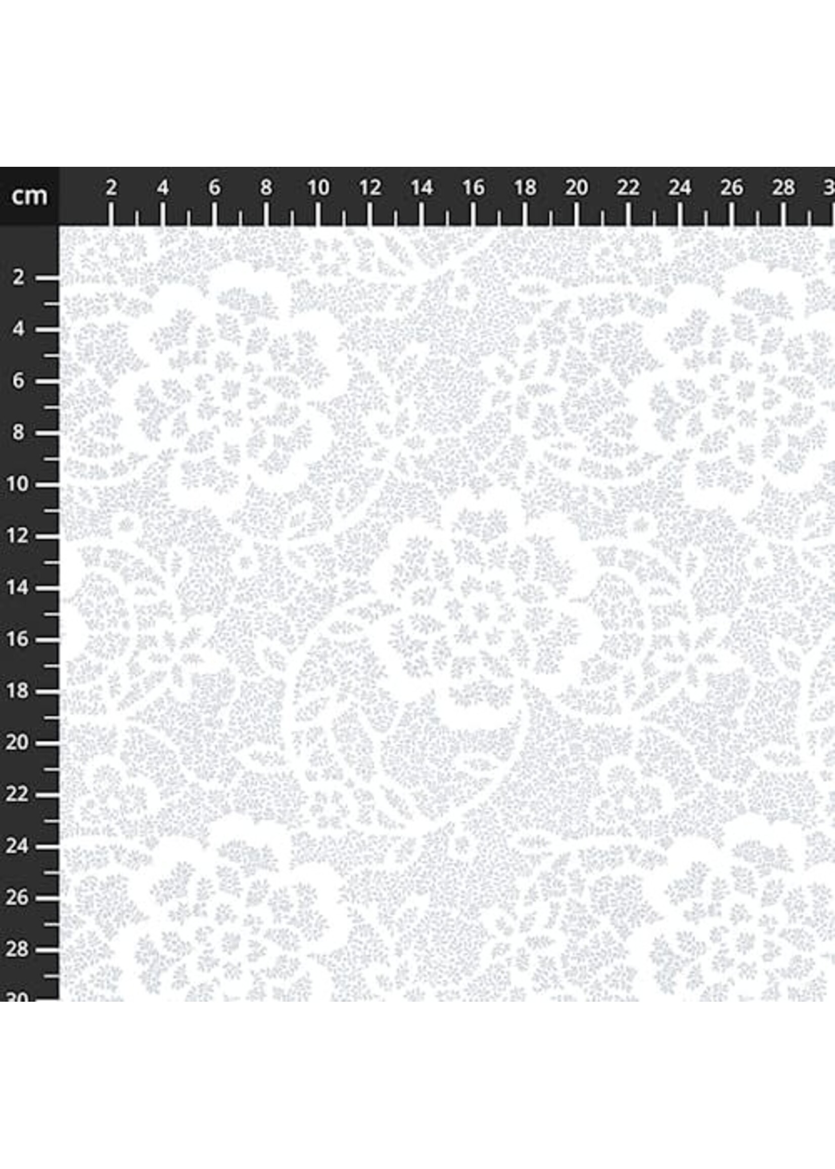 Stof Fabrics Touch of White V - White on White - Flowers & Leaves - 855-114