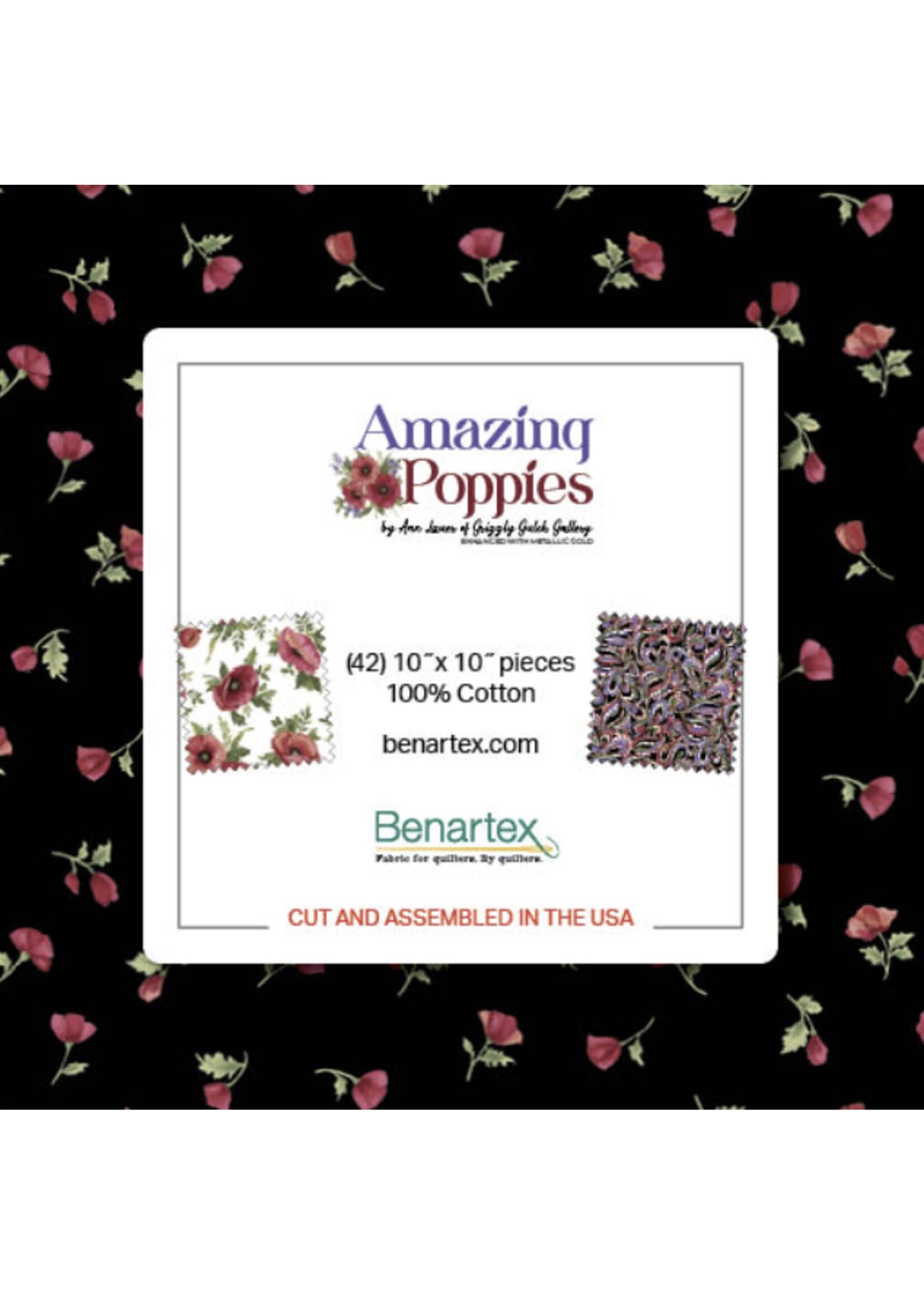 Benartex Studio Amazing Poppies -  Layer Cake - 10x10 inch - 42 Vierkanten